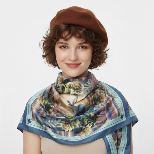 100% Silk Charmeuse Square Scarf Rabbit Stairway