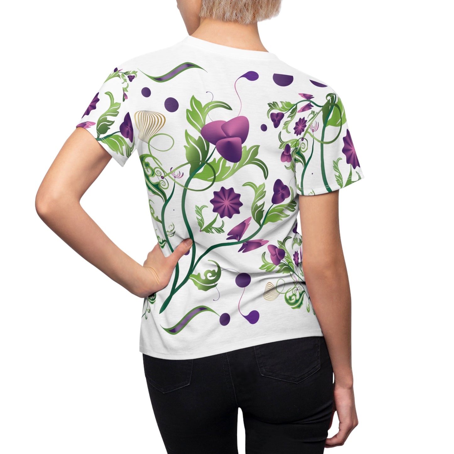 Women's Cut & Sew Tee (AOP) Kukloso Melange de fleur No 7 Abstract Flowers - Purple & Green - Free Shipping