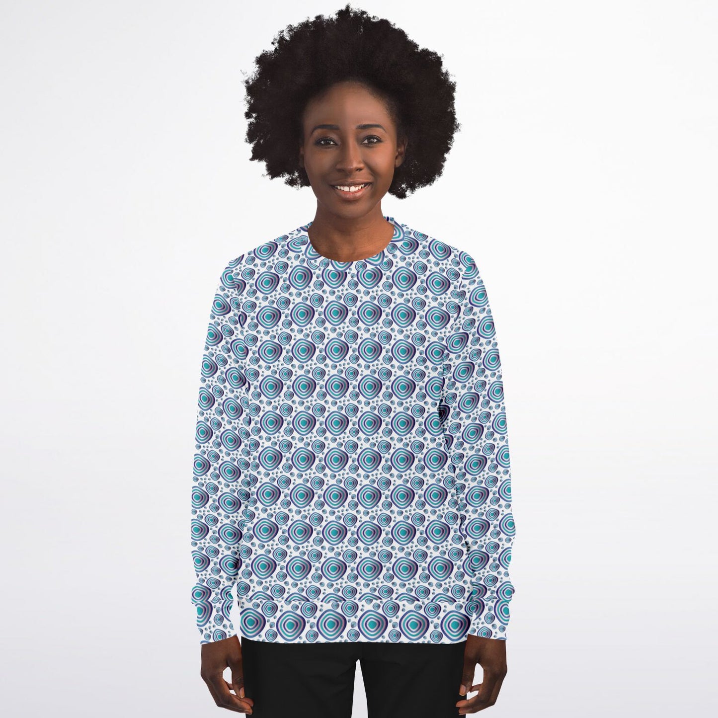 Athletic Sweatshirt - AOP  Kukloso Abstractical No 96 Navy, Aqua, Pink Circular shapes on White - Free Shipping