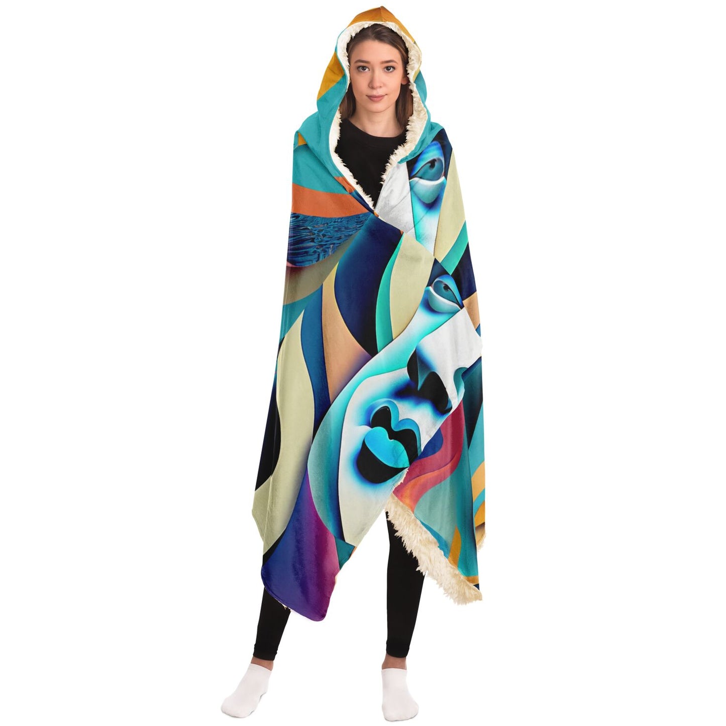 Hooded Blanket - AOP Kukloso Cubist Faces No 10 - Free Shipping