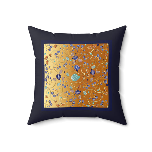 Spun Polyester Square Pillow  Kukloso Melange de fleur No 21 Gold & Silver - Free Shipping