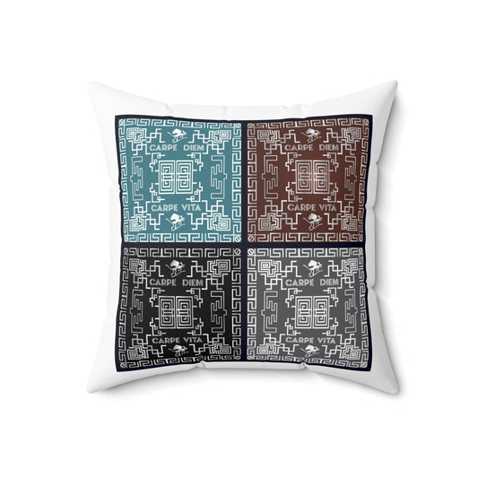 Spun Polyester Square Pillow Kukloso Greek Border No 44 & 45 'Carpe Diem' (Seize the day) 'Carpe Vita' (Seize Life) - Free Shipping