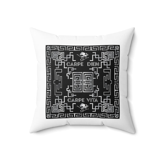 Spun Polyester Square Pillow Kukloso Greek Border 'Carpe Diem' No 4 - Free Shipping