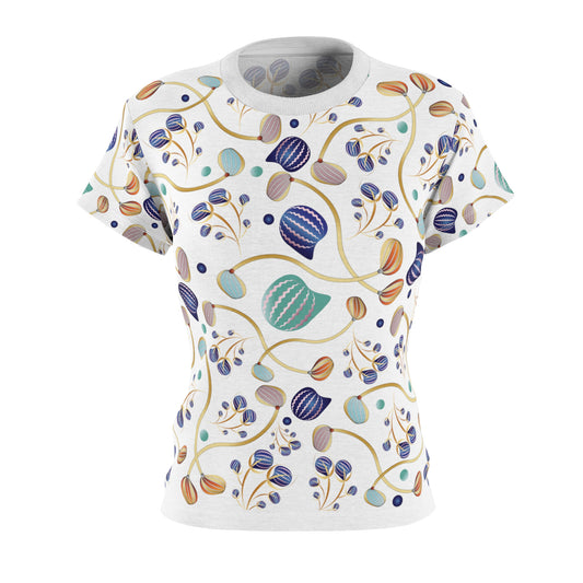 Women's Cut & Sew Tee (AOP) Kukloso Kuklos No 4403 Abstract Shapes Gold, Navy, Aqua - Free Shipping