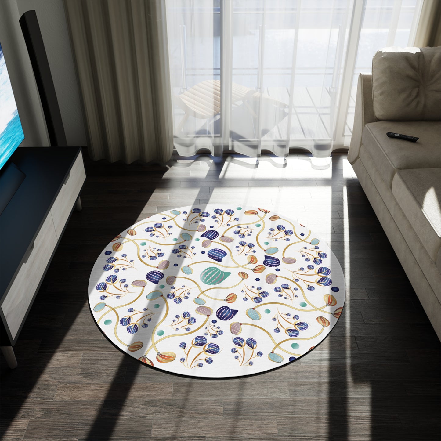 Round Rug Kukloso No 4403 Abstract Shapes on White Free Shipping