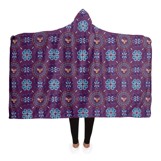 Hooded Blanket - AOP Mandala No 154 No 2 Aqua & Blue on White