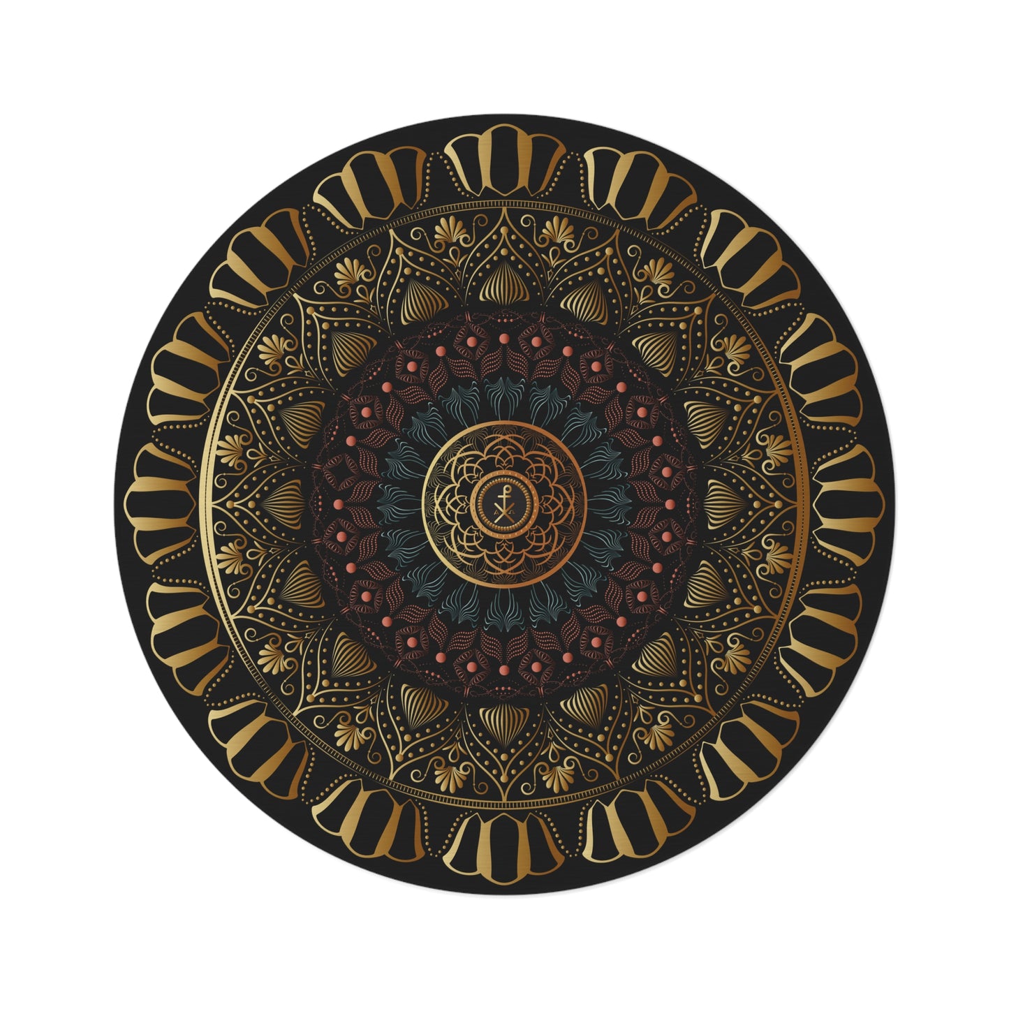 Round Rug Kukloso No 4438 Gold Mandala Medallion Free Shipping