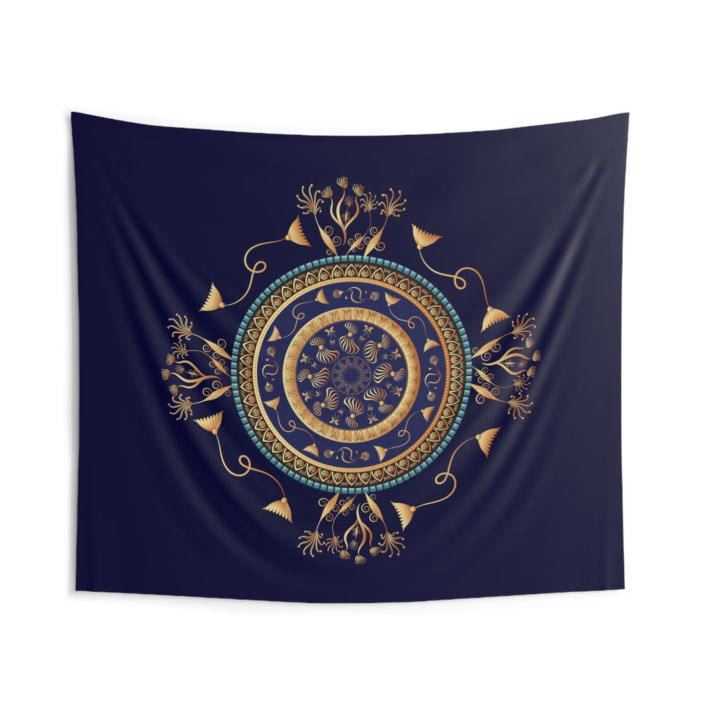 Indoor Wall Tapestries Kukloso Mandala No 151-A  An Intricate Luxury Navy & Gold Design - Free Shipping