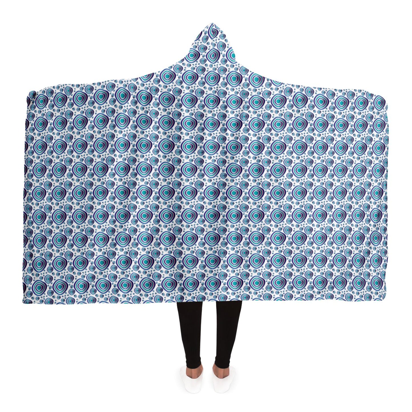 Hooded Blanket - AOP Kukloso Abstractical No 96 Aqua, Blue, Pink Shapes on White - Free Shipping