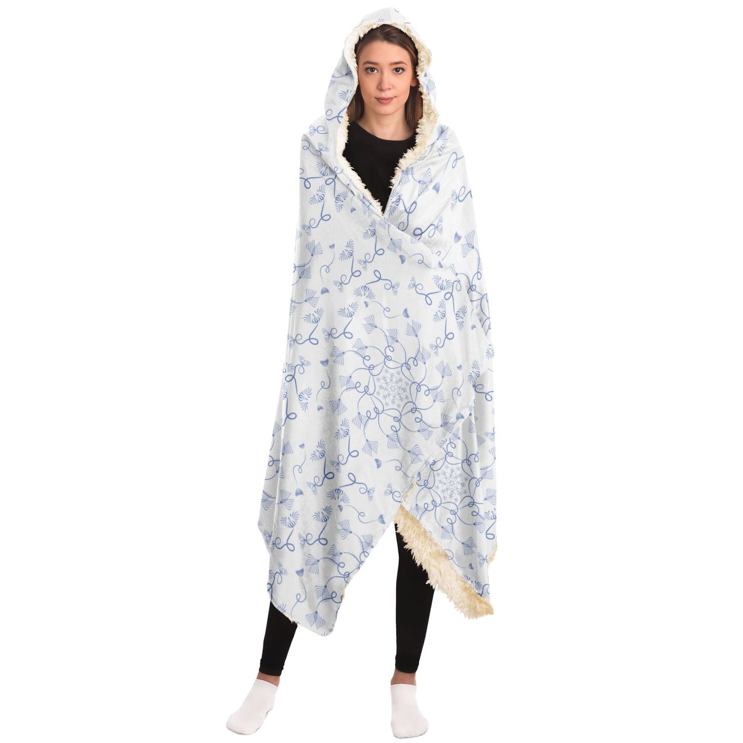 Hooded Blanket - AOP Kukloso Abstractical No 19 Periwinkle Florals on White - Free Shipping