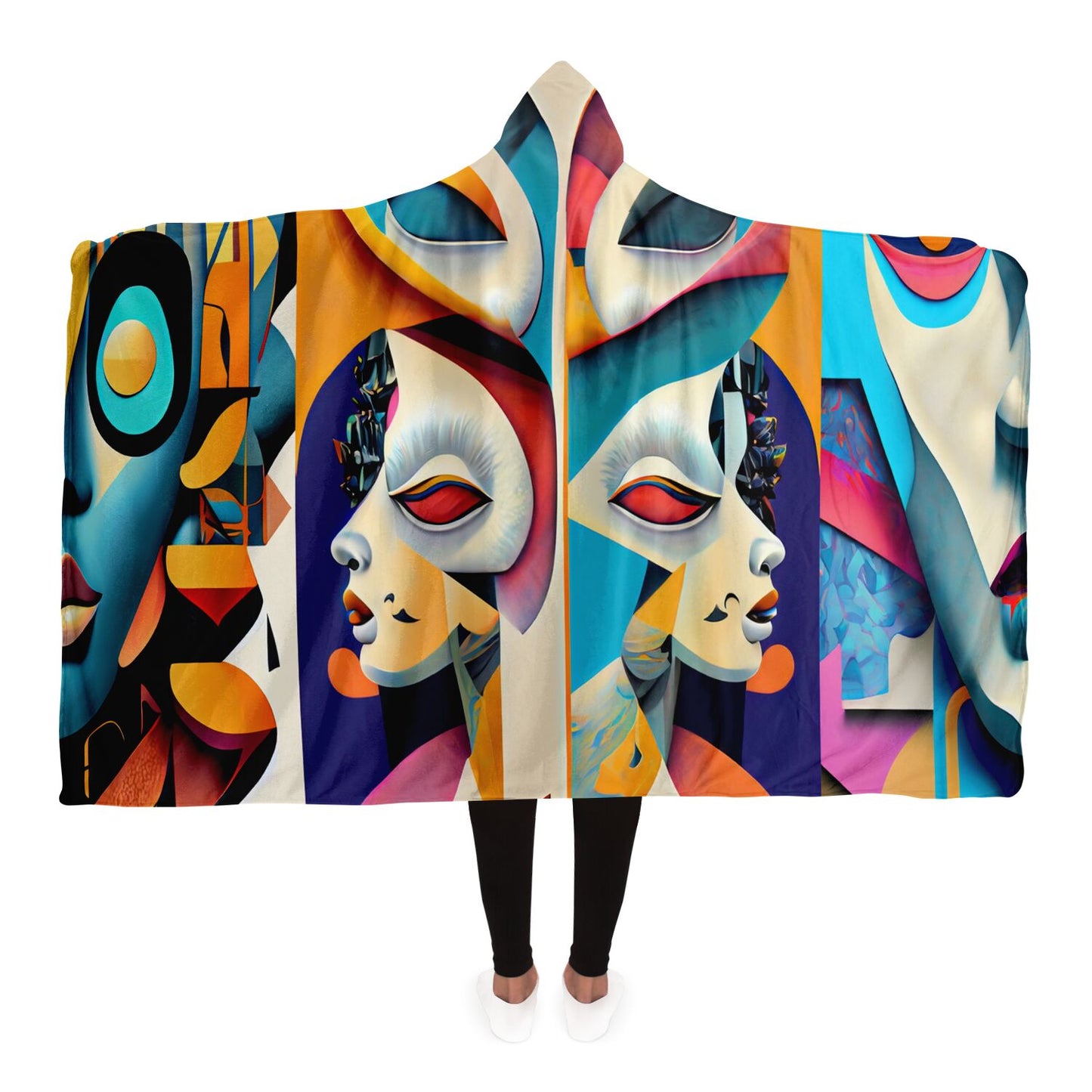 Hooded Blanket - AOP Kukloso Cubist Faces No 4 - Free Shipping