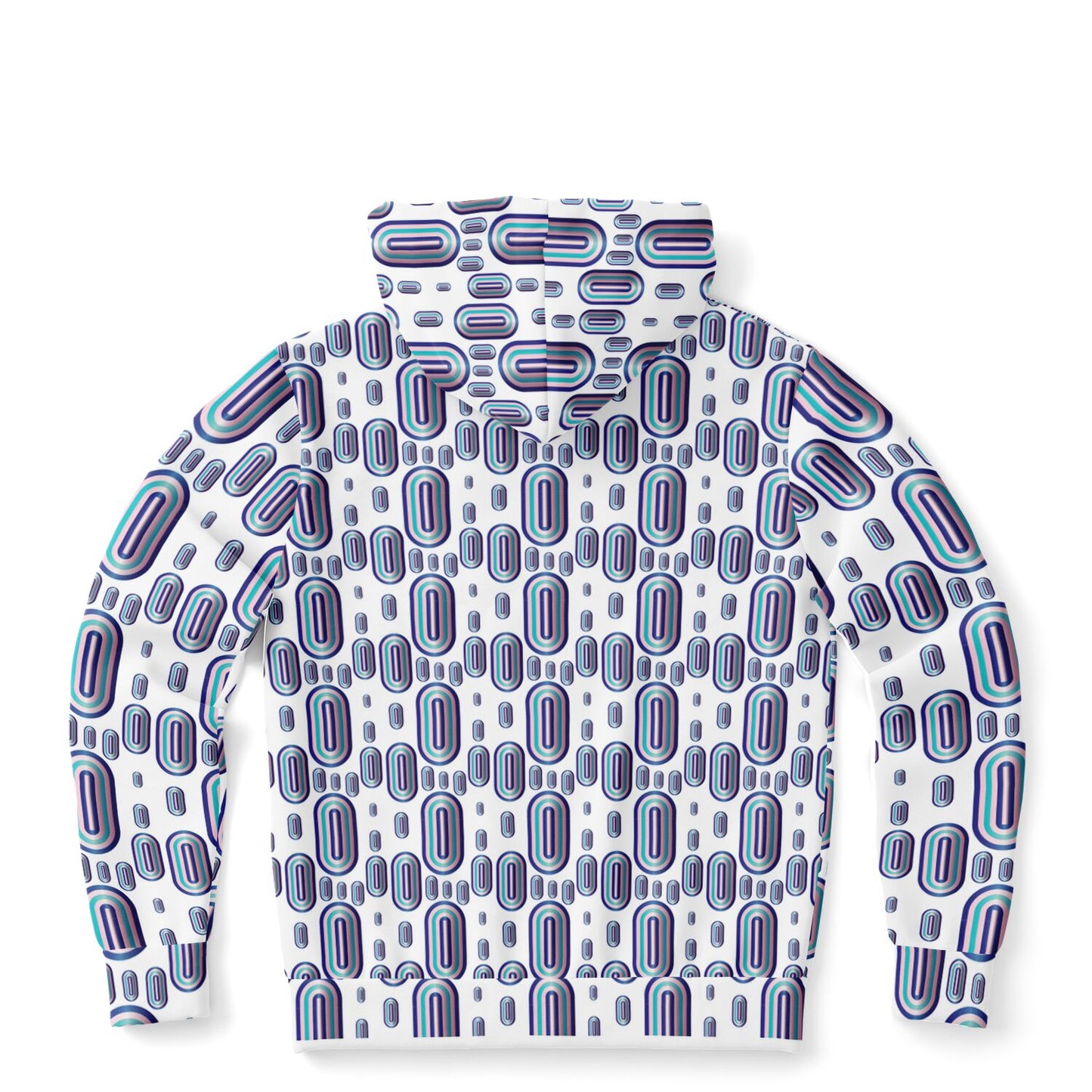 Fashion Zip-Up Hoodie - AOP Kukloso Abstractical No 93 Aqua, Pink, Navy shapes on White - Free Shipping