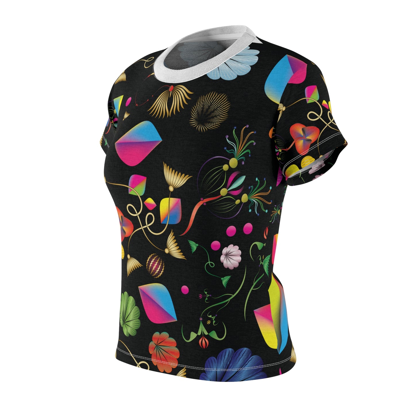 Women's Cut & Sew Tee (AOP) Abstractcal No 24 Multicolored on Black - Free Shipping