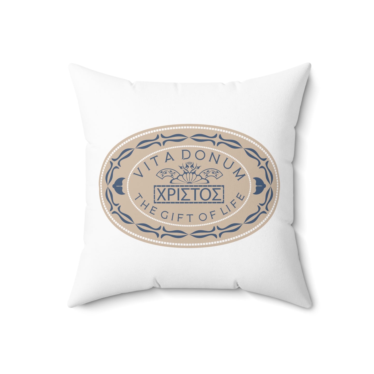 Spun Polyester Square Pillow Kukloso 'Vita Donum' (Gift of Life) / PX Christogram, 'Key To Heaven', Matthew 28:20 - Free Shipping