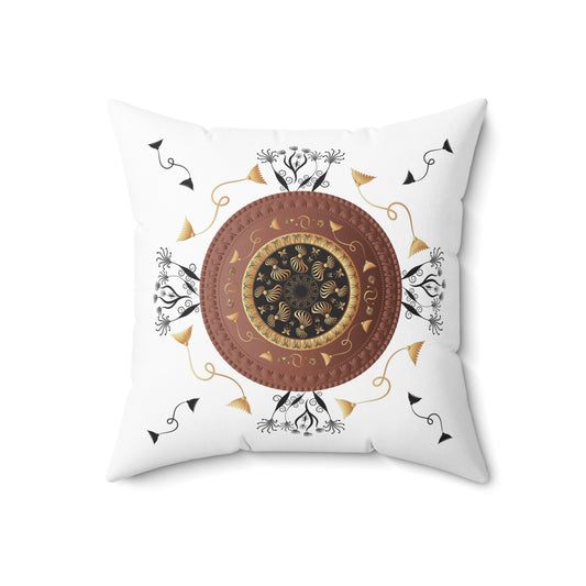 Spun Polyester Square Pillow Kukloso Mandala No 151 Copper/Aqua - Free Shipping