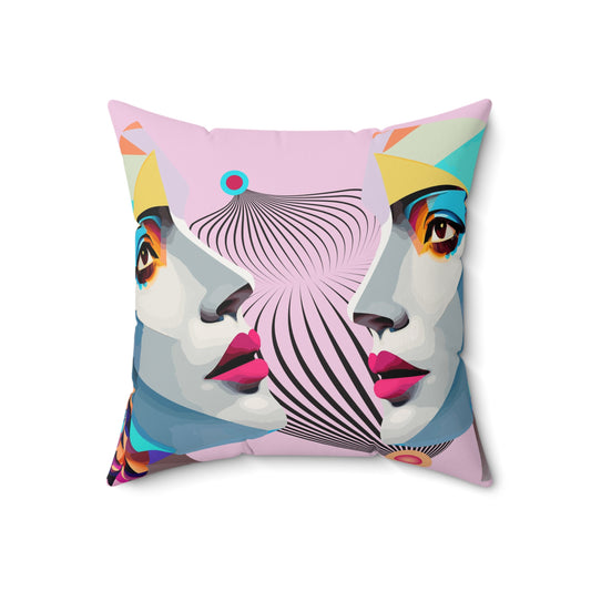 Spun Polyester Square Pillow Kukloso Cubist Space Kisser - Free Shipping