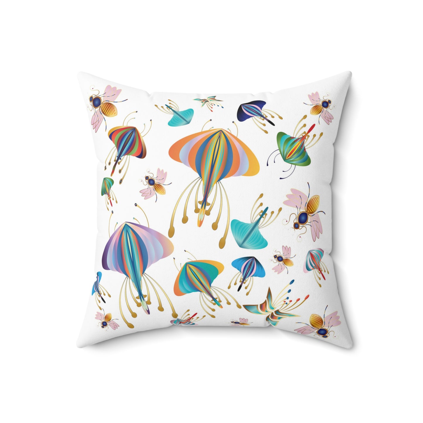 Spun Polyester Square Pillow Kukloso Bees, Moths & Butterflies - Free Shipping