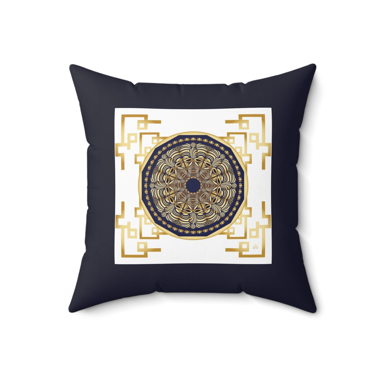 Spun Polyester Square Pillow Kukloso Mandala No 49 gold/Navy - Free Shipping