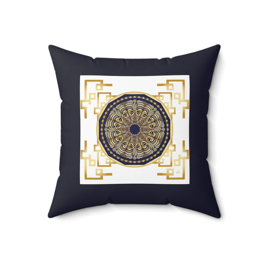 Spun Polyester Square Pillow Kukloso Mandala No 49 gold/Navy - Free Shipping