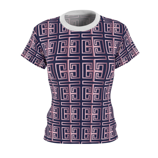 Women's Cut & Sew Tee (AOP) Kukloso Greek Border No 9 Pink on Navy - Free Shipping