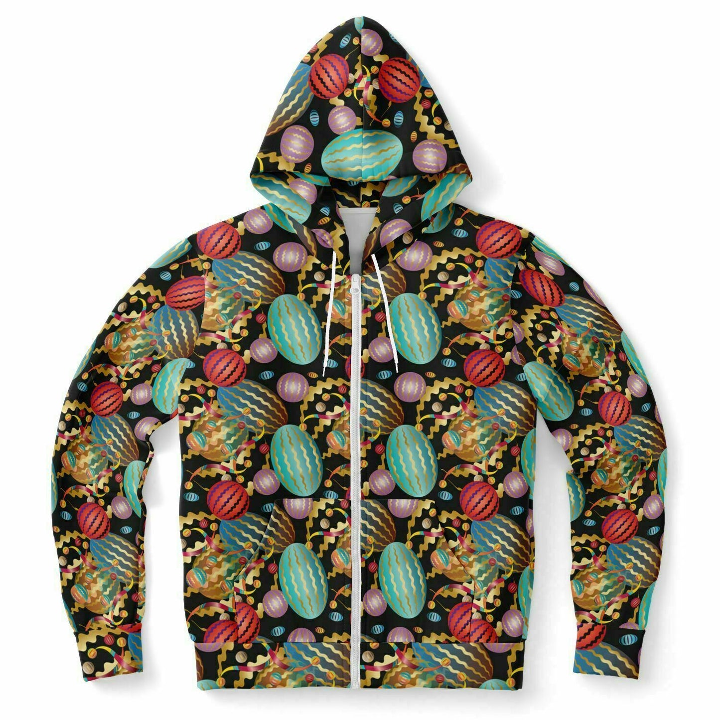 Fashion Zip-Up Hoodie - AOP Kukloso Whimsical No 20 Multicolored on White - Free Shipping