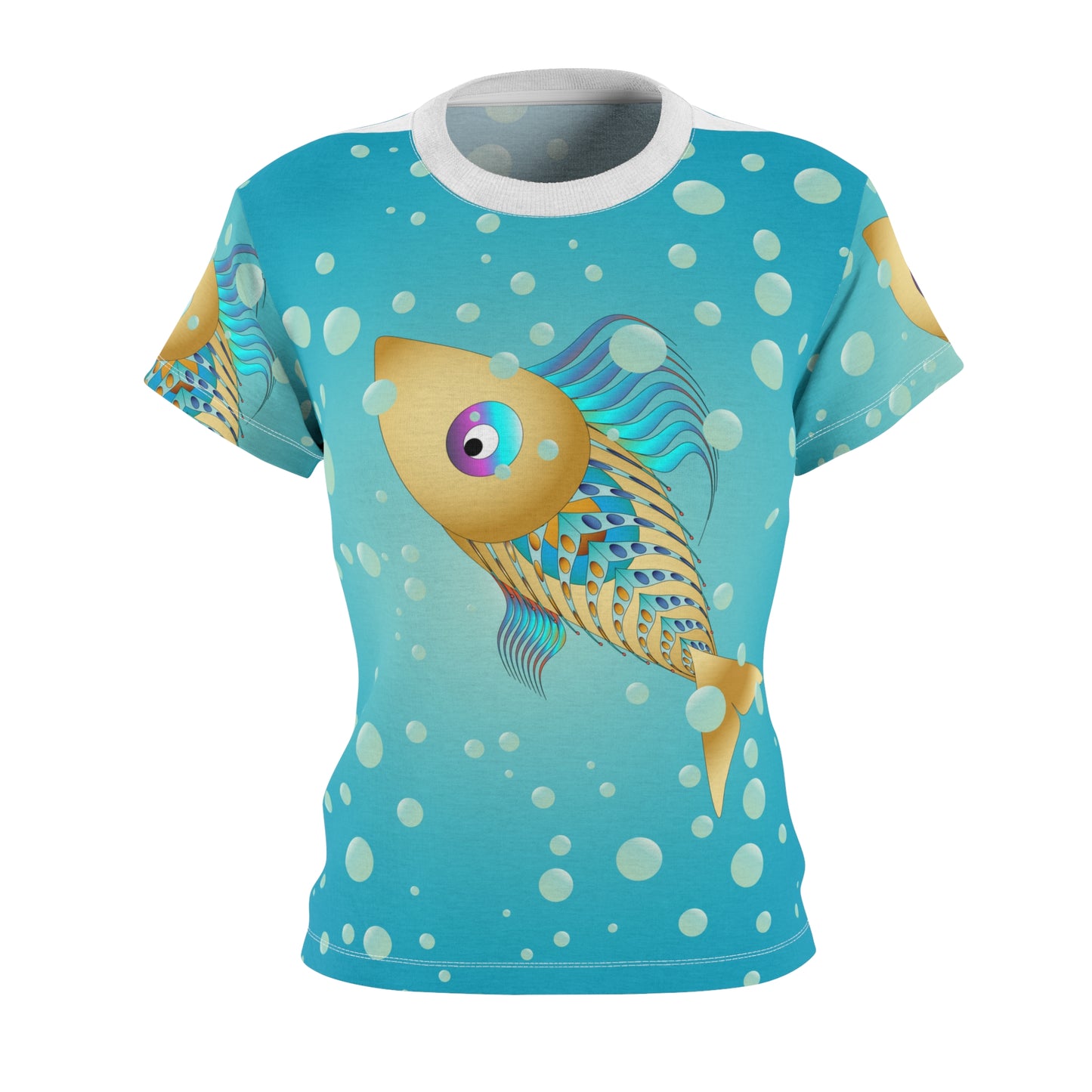 Women's Cut & Sew Tee (AOP) Kukloso Aqua Fish Abstract - Free Shipping