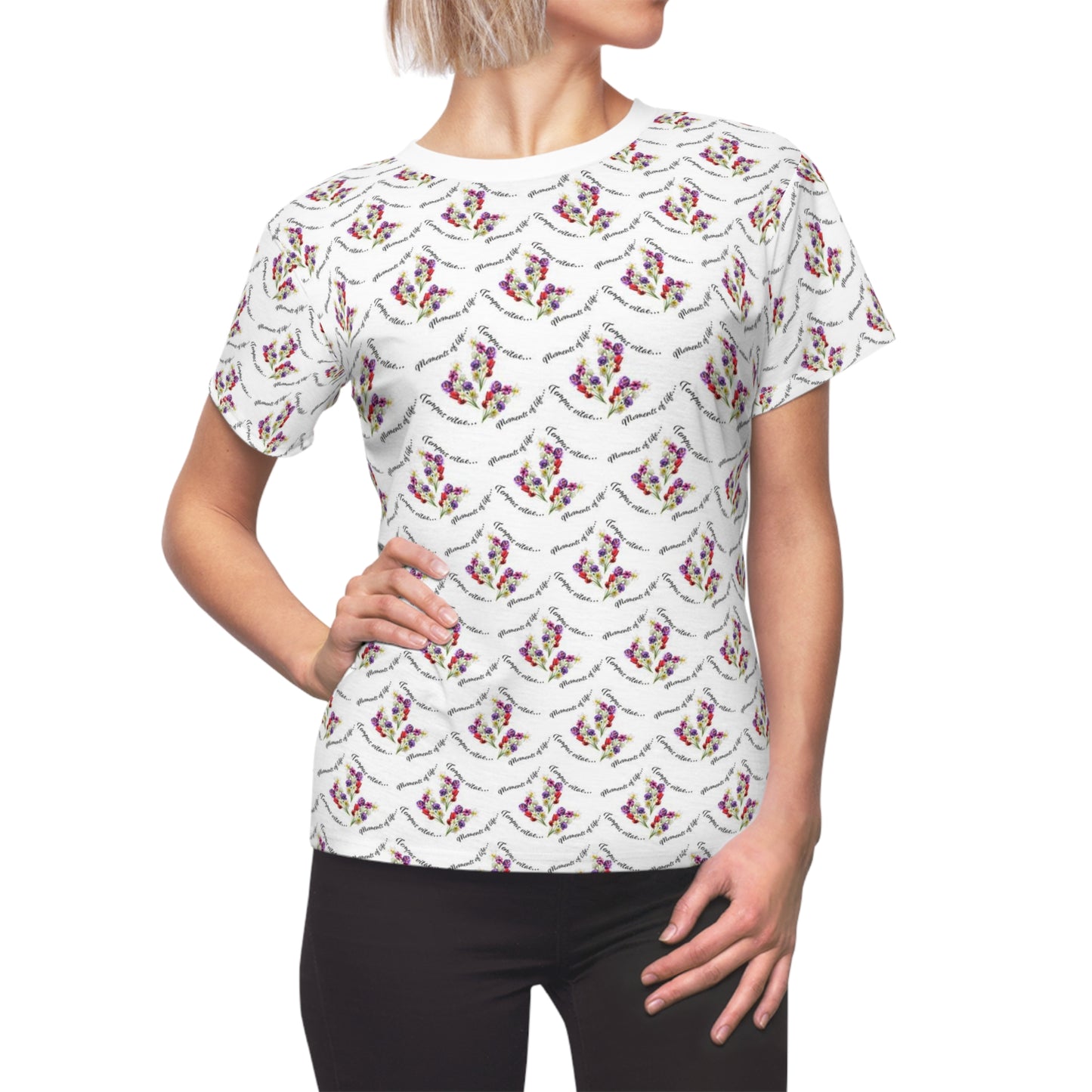 Women's Cut & Sew Tee (AOP) Kukloso 'Moments of Life' Florals on White Small Pattern - Free Shipping