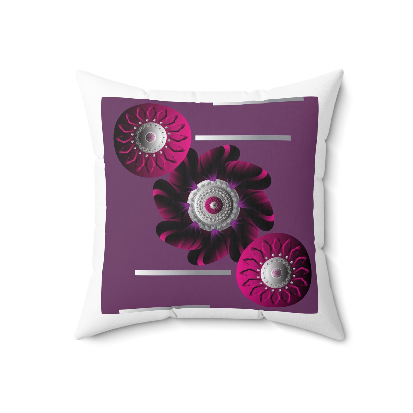 Spun Polyester Square Pillow Kukloso Mandala No 164 Purple & White - Free Shipping