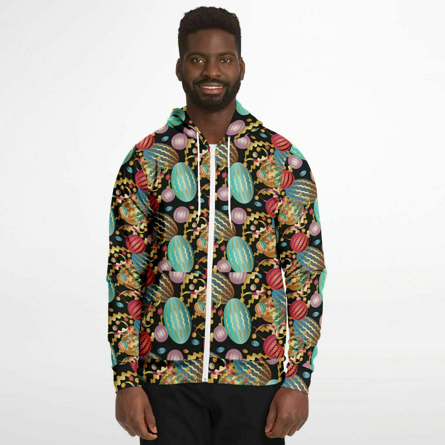 Fashion Zip-Up Hoodie - AOP Kukloso Whimsical No 20 Multicolored on White - Free Shipping