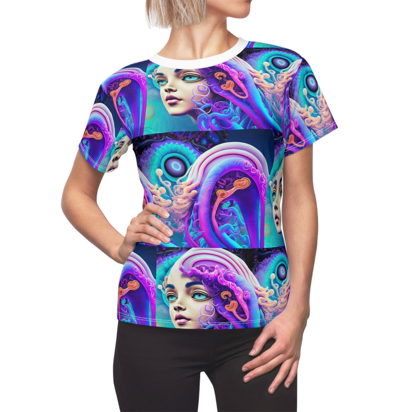 Women's Cut & Sew Tee (AOP) Kukloso Space Face No 1 Large Pattern - Free Shipping