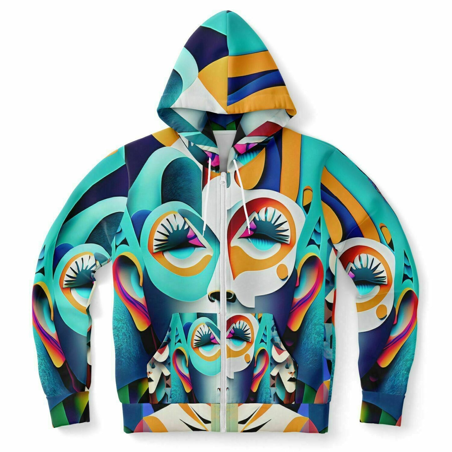 Fashion Zip-Up Hoodie - AOP Kukloso Cubist Faces No 7 Multicolored - Free Shipping