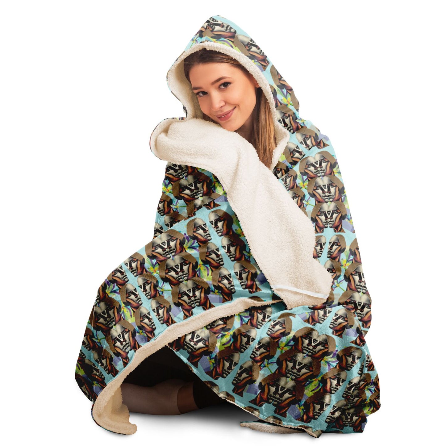 Hooded Blanket - AOP Kukloso Cubist Faces No 49 - Free Shipping