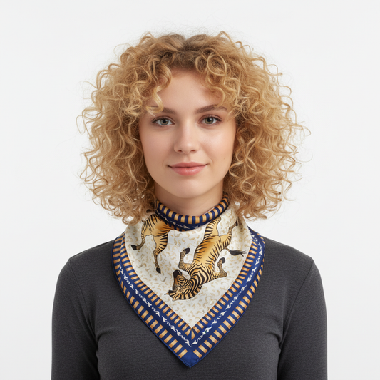 100% Silk Charmeuse Square Scarf  The Golden Zebras
