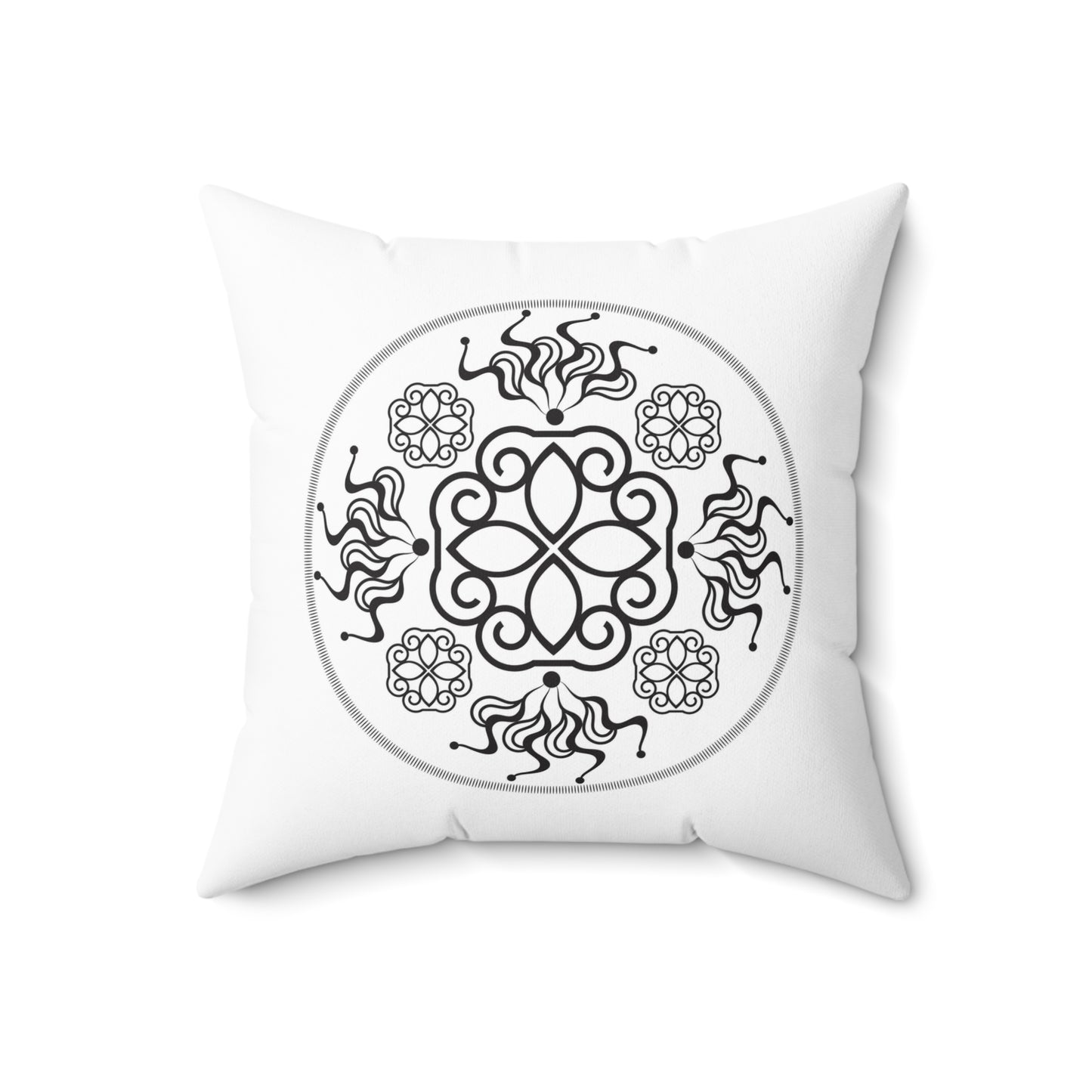 Spun Polyester Square Pillow Kukloso Mandala No 35 Black/White & No 37 Silver/White - Free Shipping