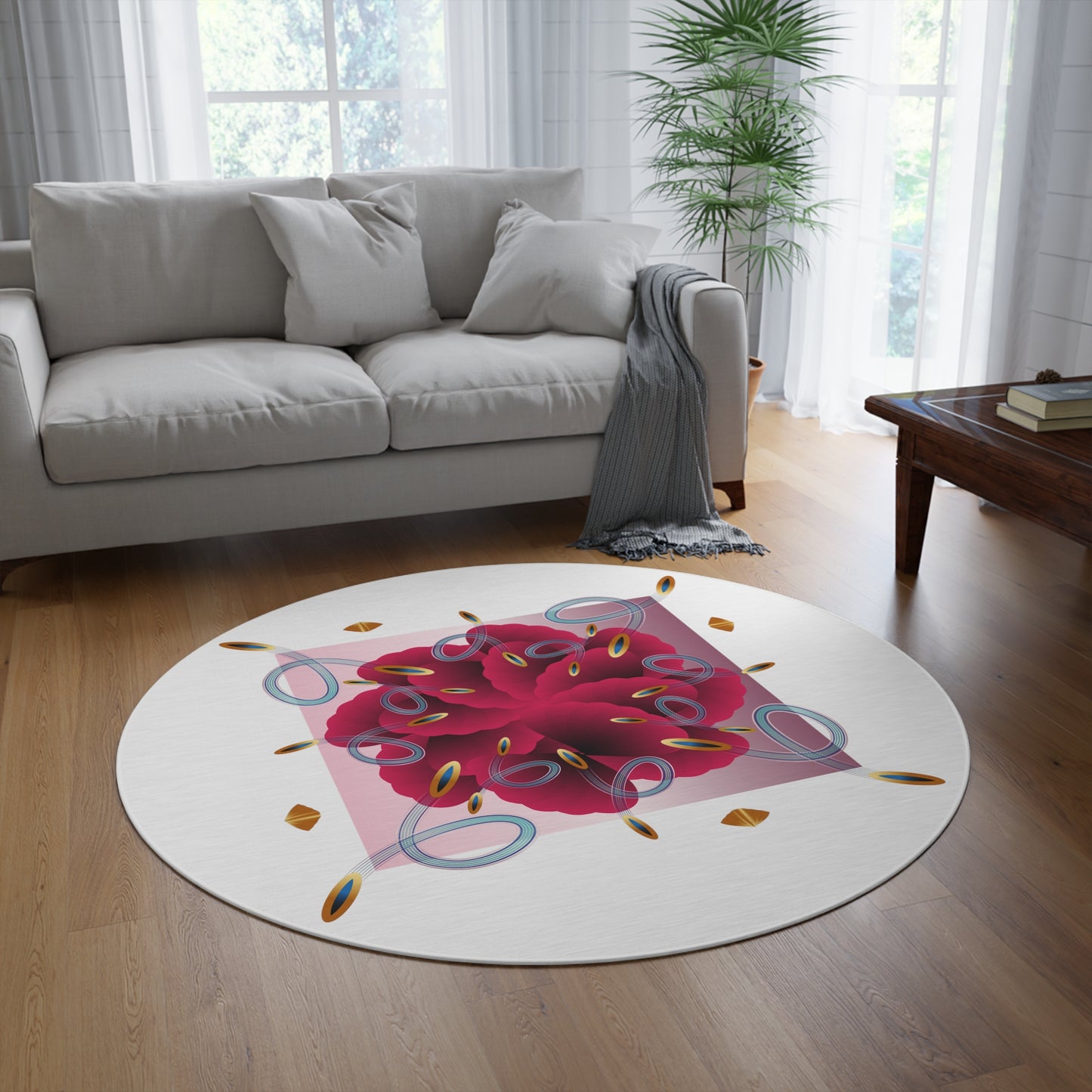 Round Rug Kukloso No 4416 Abstract Purple Gold Free Shipping