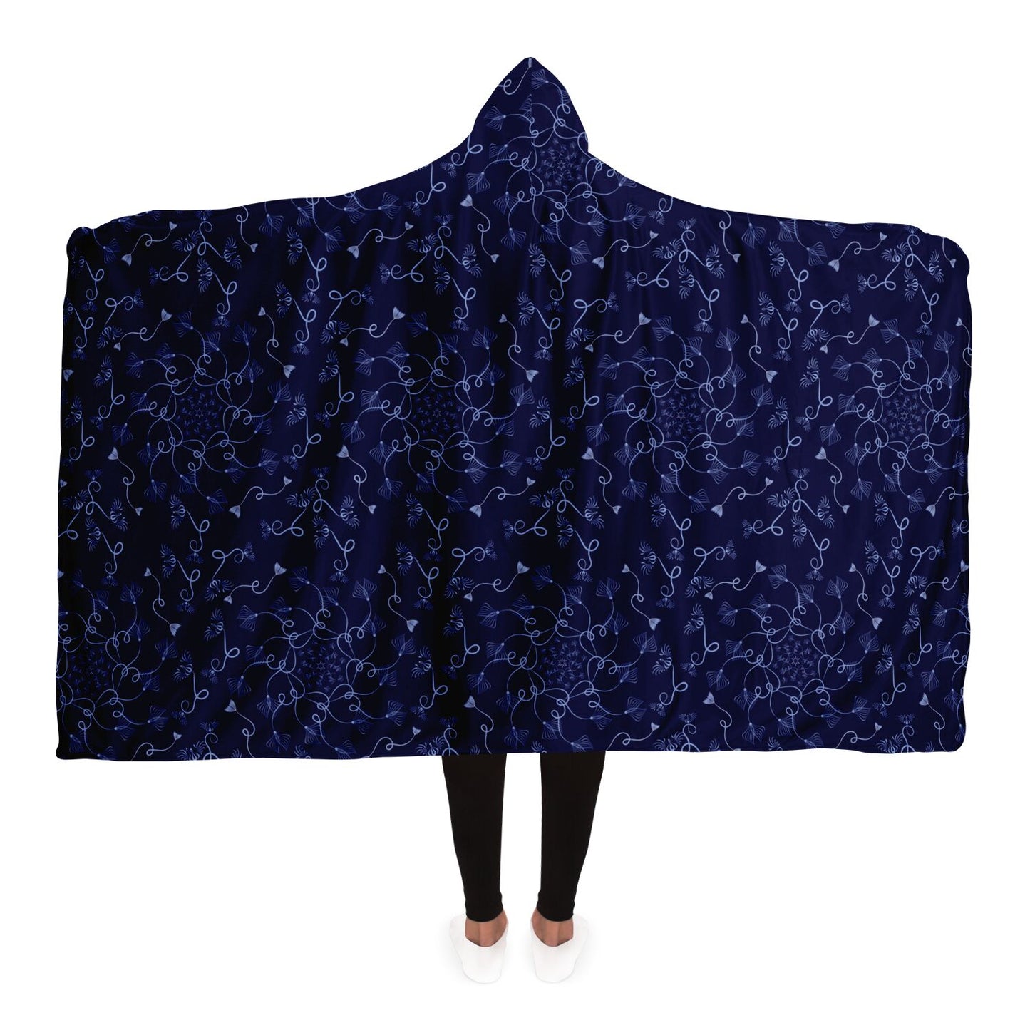 Hooded Blanket - AOP Kukloso Abstractical No 19 Periwinkle Florals on Dark Navy - Free Shipping