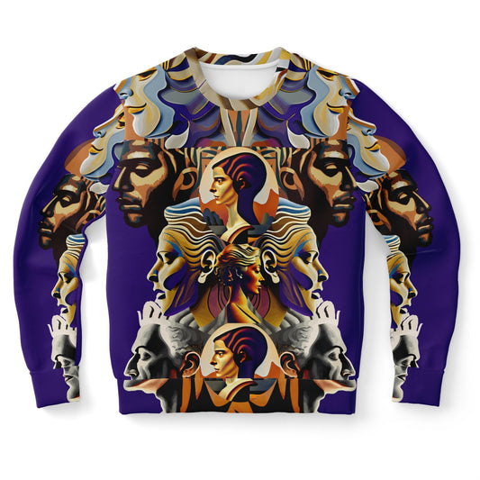 Athletic Sweatshirt - AOP Kukloso Cubist Faces No 54 on Purple - Free Shipping