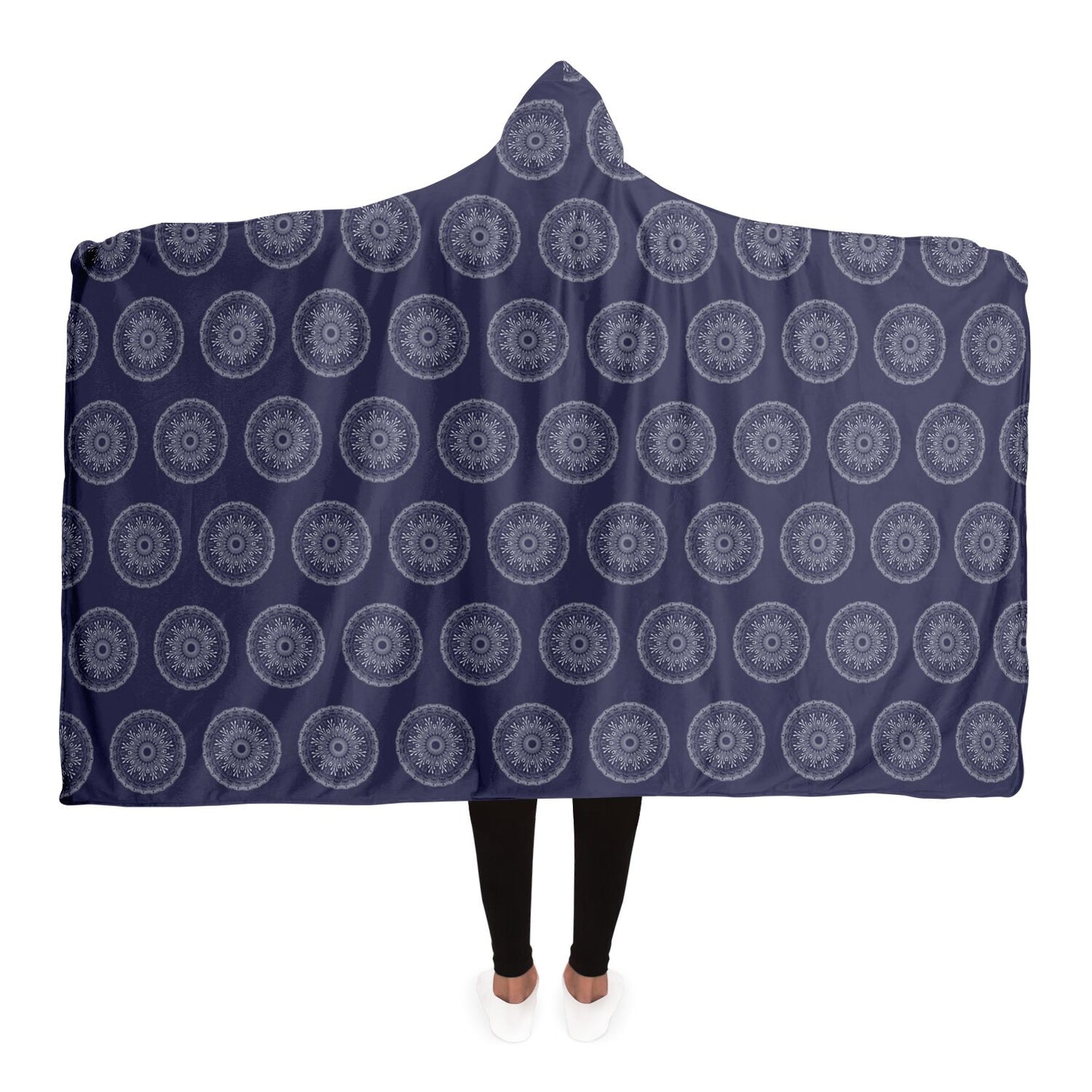 Hooded Blanket - AOP Mandala No 1 White on Pastel Navy