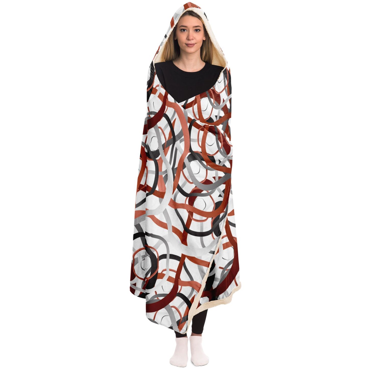 Hooded Blanket - AOP Kukloso Abstractical No 122 Copper, Sliver, Black Abstract Circles on White - Free Shipping