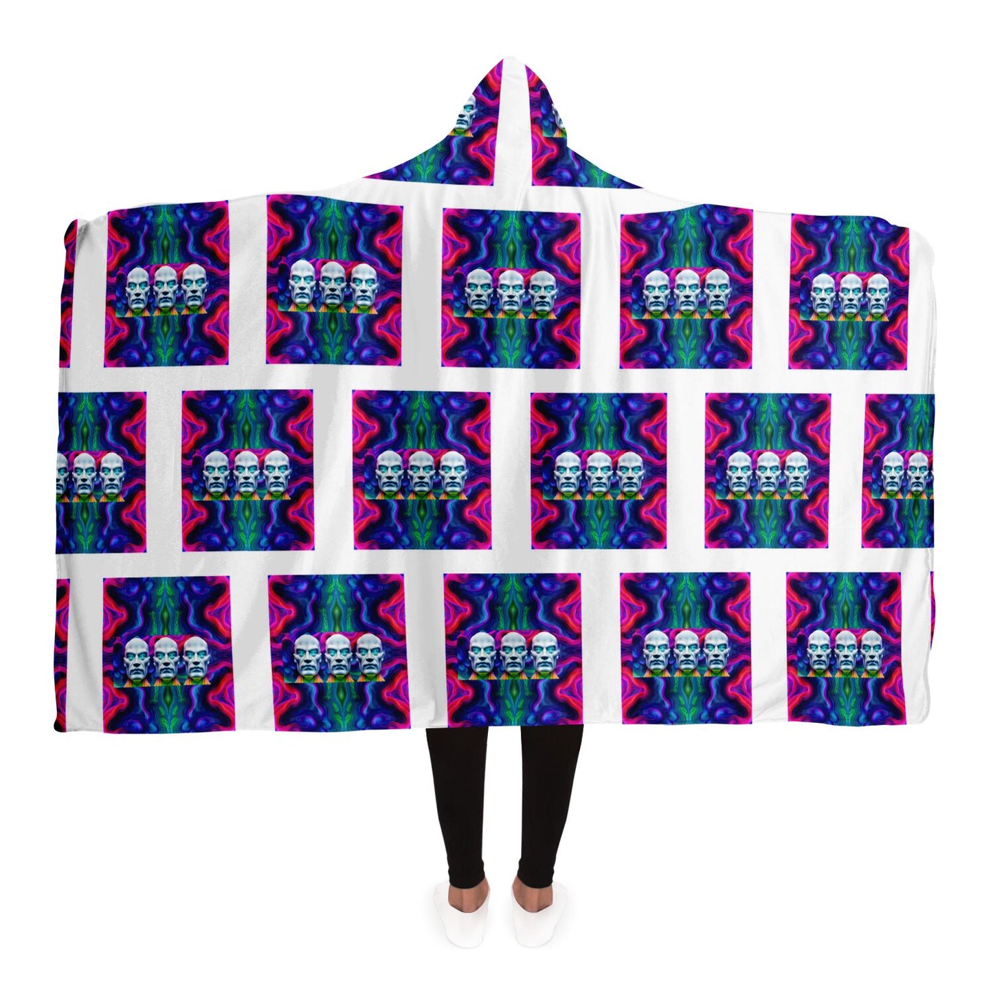 Hooded Blanket - AOP Kukloso Alien Faces No 16 - Free Shipping