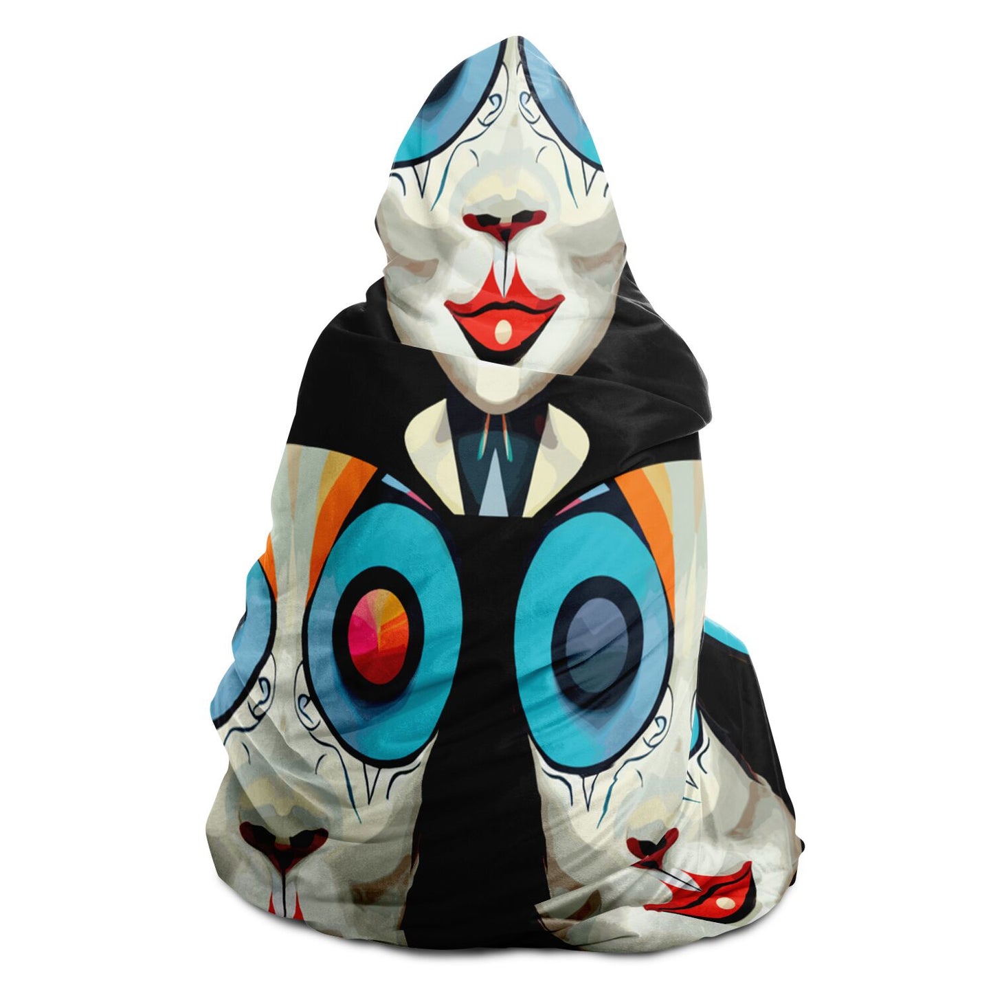 Hooded Blanket - AOP Kukloso Cubist Faces No 12 Black Bkgd - Free Shipping