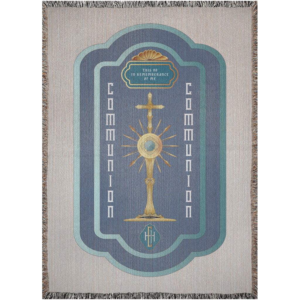 Woven Blankets Kukloso IHC Christogram Communion Card, Golden Monstrance - Free Shipping