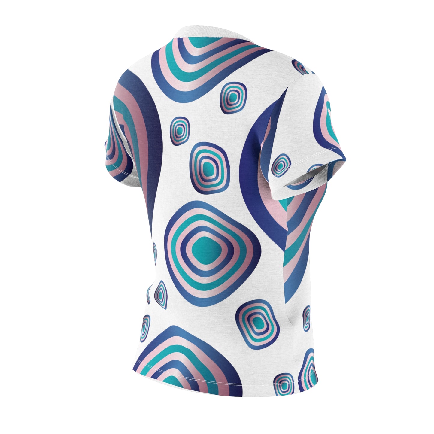 Women's Cut & Sew Tee (AOP) Kukloso Abstractical No 96 Aqua, Pink & Navy Circles - Free Shipping