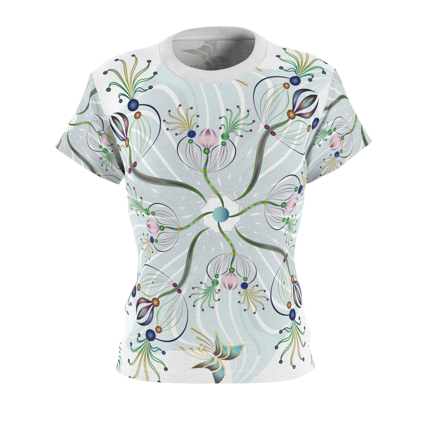 Women's Cut & Sew Tee (AOP) Kukloso Melange de fleur Abstract Aqua Flowers - Free Shipping