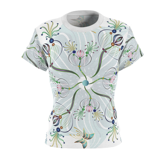 Women's Cut & Sew Tee (AOP) Kukloso Melange de fleur Abstract Aqua Flowers - Free Shipping