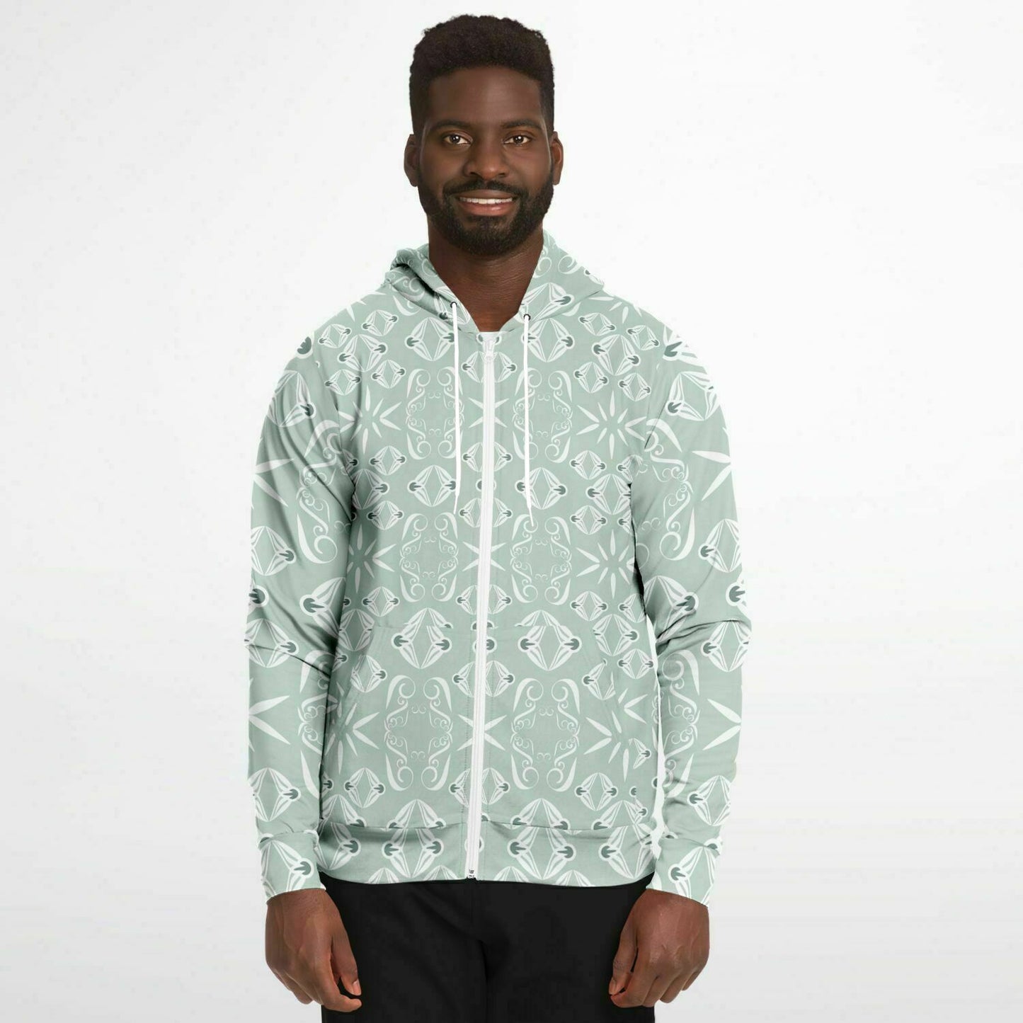 Fashion Zip-Up Hoodie - AOP  Kukloso Abstractical No 43 Sage on White - Free Shipping