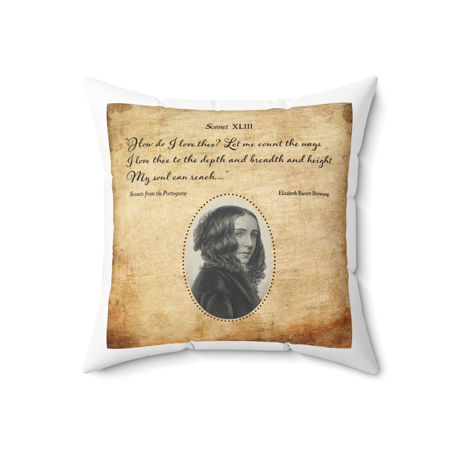 Spun Polyester Square Pillow Kukloso Genius Poets: Robert Burns - Elizabeth Barrett Browning - Free Shipping