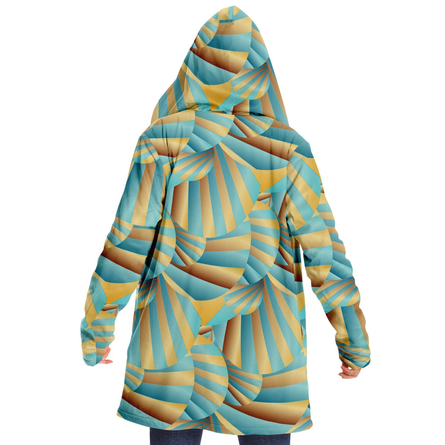 Microfleece Cloak - AOP  Kukloso Abstractical No 269  Abstract Aqua, Blue, Gold Shapes - Free Shipping