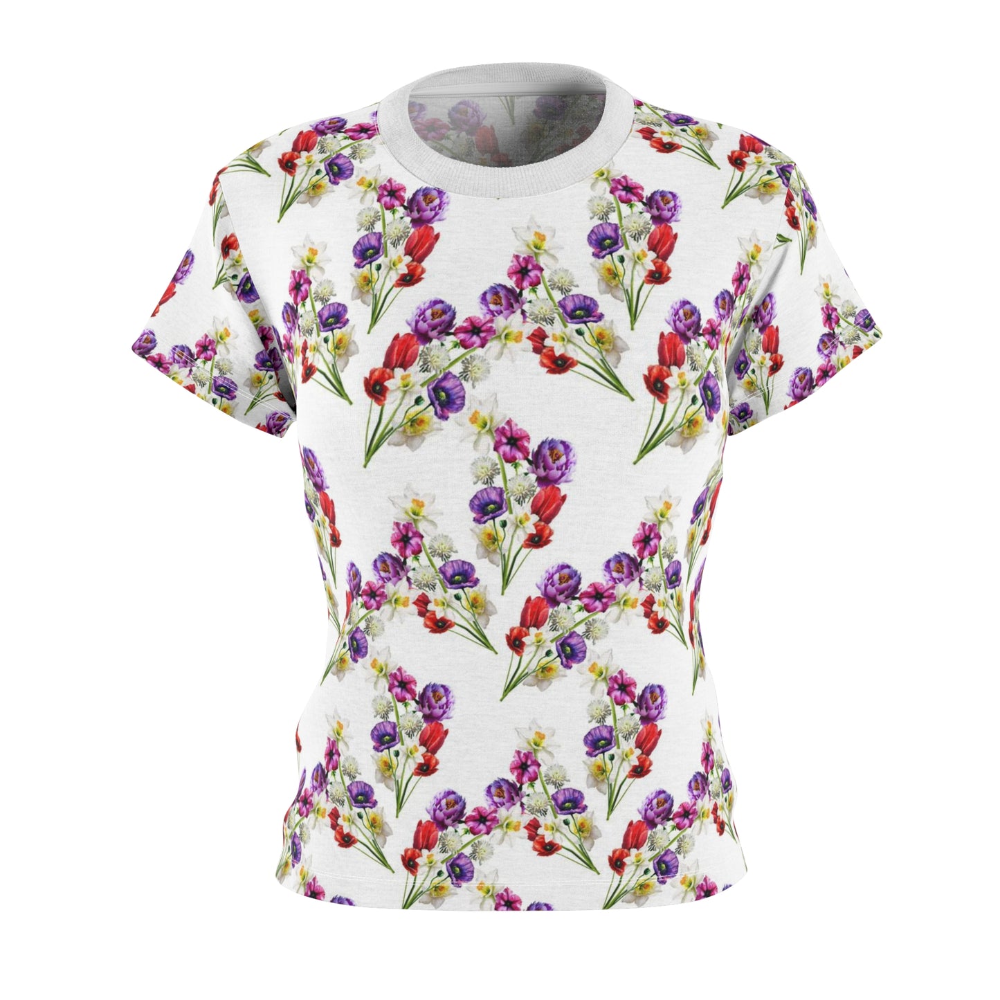 Women's Cut & Sew Tee (AOP) Watercolor Florals on White - Free Shipping