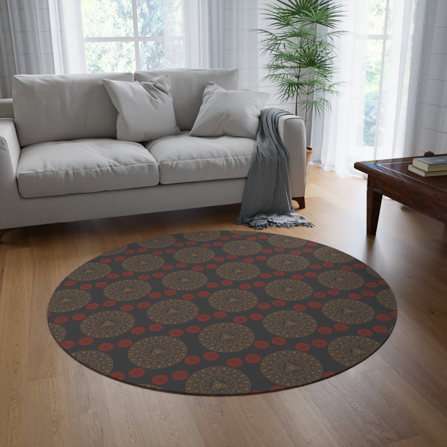 Round Rug Kukloso Mandala No 2 Dark Gray Free Shipping